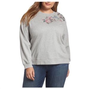 EUC Lucky Brand Grey Floral Sweatshirt - 2X